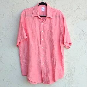 BROOKS BROTHERS 346 100% Linen Button Up Shirt Size L